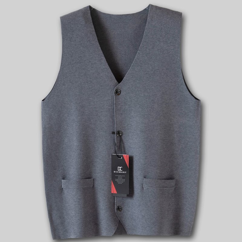 P823-M 新品DCKMANY 前開き ニットベスト メンズ ウール混 ニットセーター Vネック 無地 ビジネス カジュアル オフィス 厚手 防寒 秋冬/灰_画像1