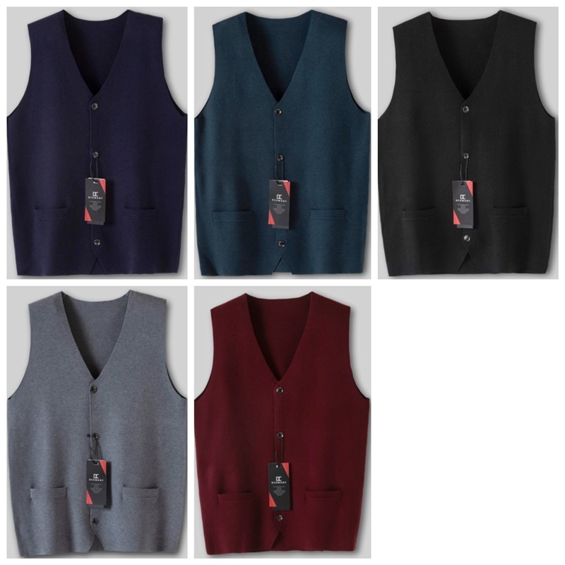 P823-M 新品DCKMANY 前開き ニットベスト メンズ ウール混 ニットセーター Vネック 無地 ビジネス カジュアル オフィス 厚手 防寒 秋冬/灰_画像2
