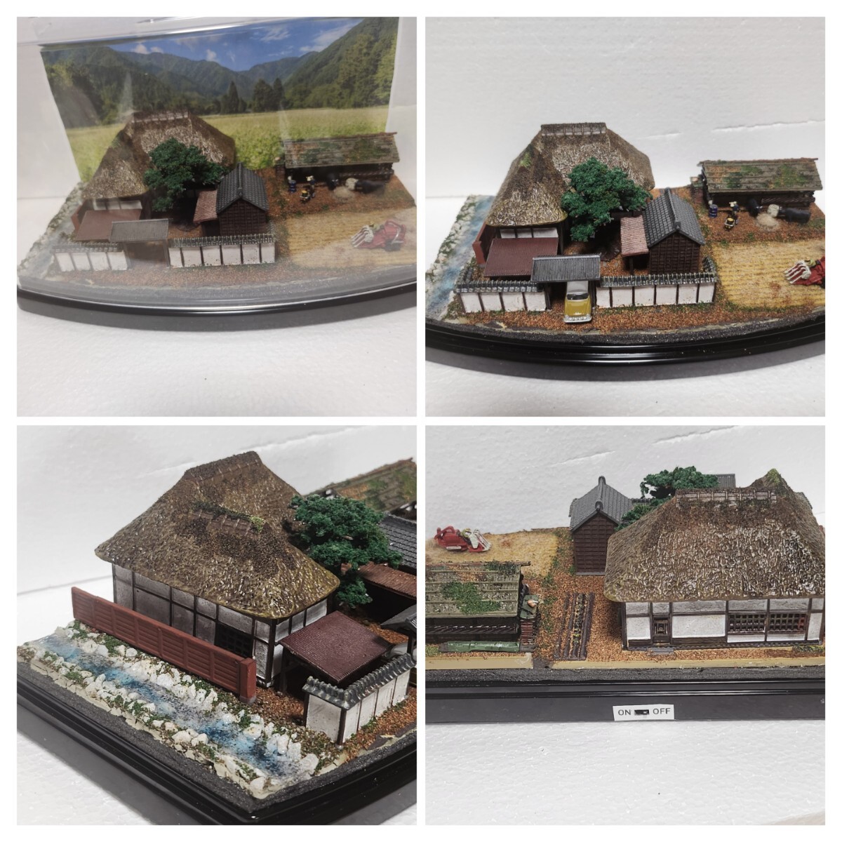 トミーテックNゲージ ジオラマ建物コレクション農家シリーズ組立済み４軒、重ね置き可能小スペース展示、未組立未開封品1軒付き_画像1