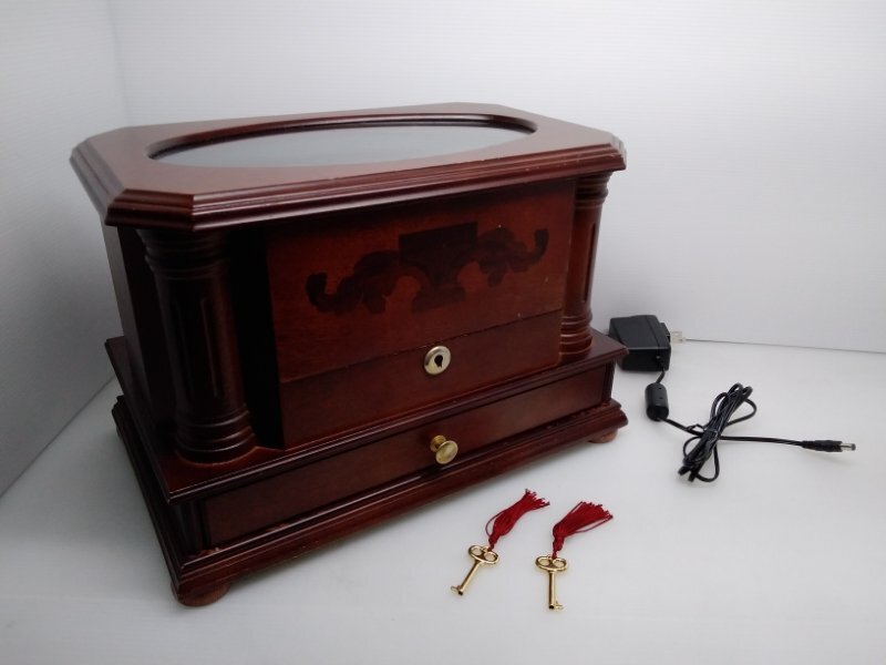 木製 ワインディングマシーン 4本巻 5本収納 ウォッチ ワインダー 時計収納 ケース 鍵付き 寄木_画像1