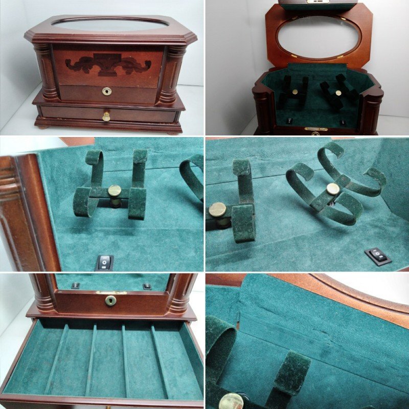 木製 ワインディングマシーン 4本巻 5本収納 ウォッチ ワインダー 時計収納 ケース 鍵付き 寄木_画像4