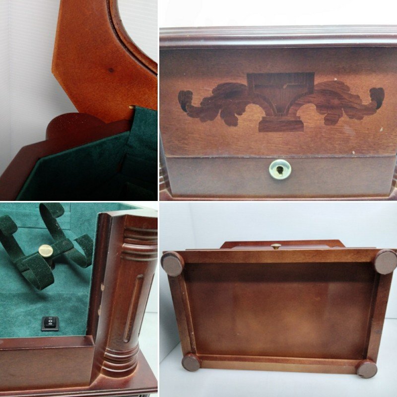 木製 ワインディングマシーン 4本巻 5本収納 ウォッチ ワインダー 時計収納 ケース 鍵付き 寄木_画像6