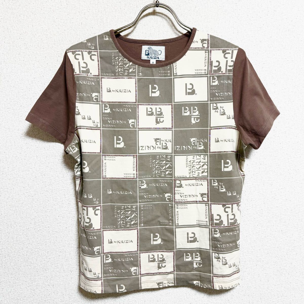 B. by KRIZIA ビーバイクリツィア 半袖Tシャツ カットソー プルオーバー ビジュー ブラウン系 レディース サイズ M相当 ＊71_画像1