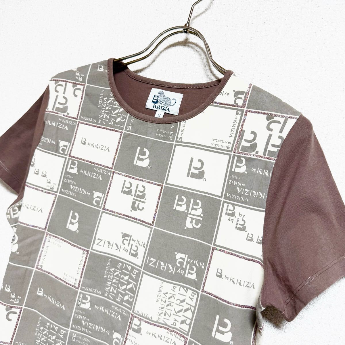 B. by KRIZIA ビーバイクリツィア 半袖Tシャツ カットソー プルオーバー ビジュー ブラウン系 レディース サイズ M相当 ＊71_画像2