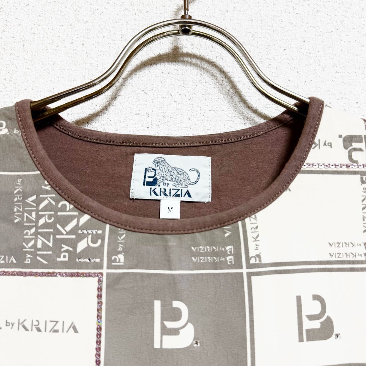B. by KRIZIA ビーバイクリツィア 半袖Tシャツ カットソー プルオーバー ビジュー ブラウン系 レディース サイズ M相当 ＊71_画像4
