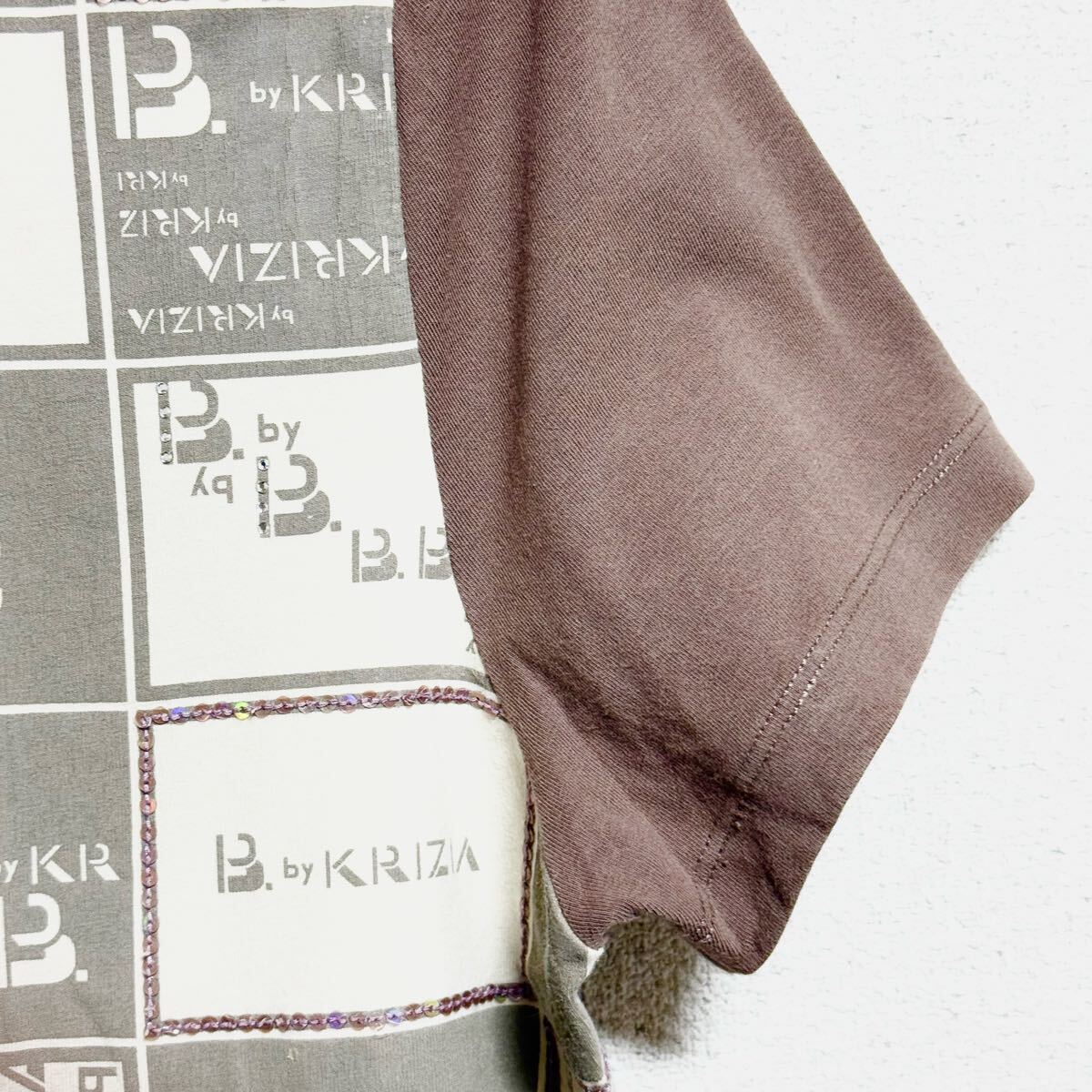 B. by KRIZIA ビーバイクリツィア 半袖Tシャツ カットソー プルオーバー ビジュー ブラウン系 レディース サイズ M相当 ＊71_画像7