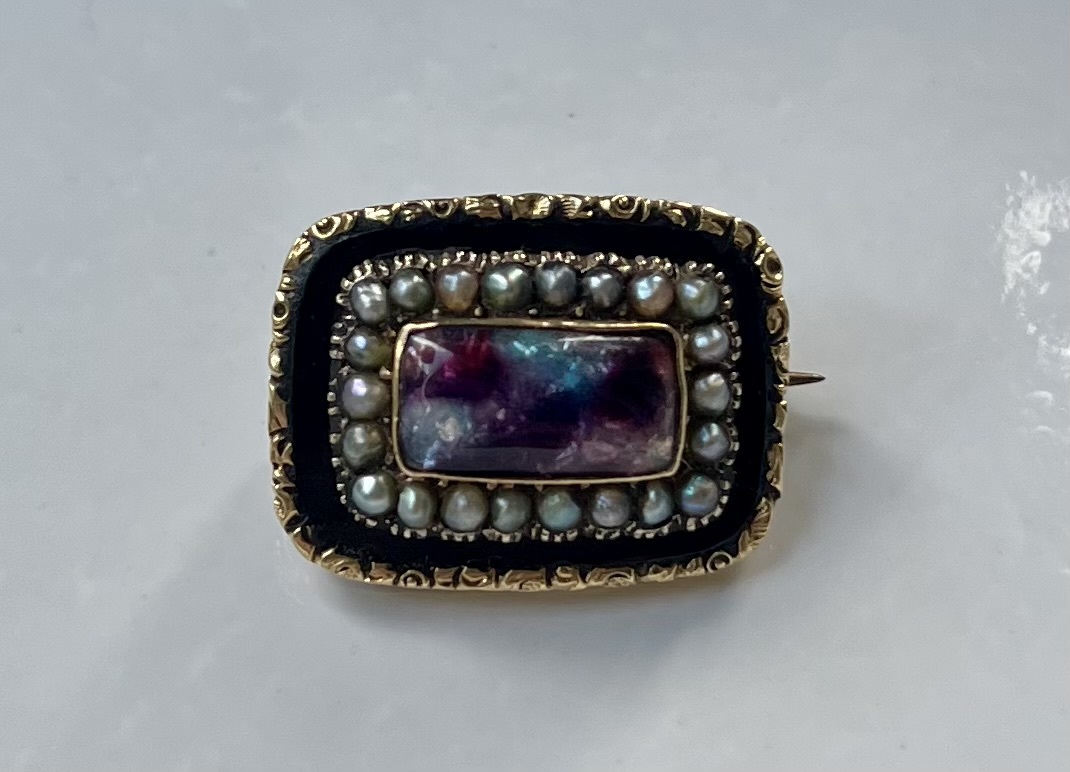 ジョージアン アンティーク フォイルグラス+シードパールブローチ アンティークジュエリー イギリス製 Georgian antique jewelry pin_画像3