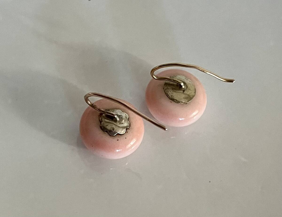 アンティーク エンジェルスキンコーラルグラス ピアス ガラス+9金製 ヨーロッパアンティーク ヴィンテージ ガラス製 コーラル 珊瑚 サンゴ_画像6