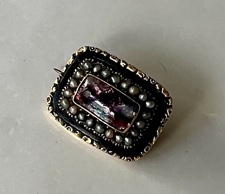 ジョージアン アンティーク フォイルグラス+シードパールブローチ アンティークジュエリー イギリス製 Georgian antique jewelry pin_画像1