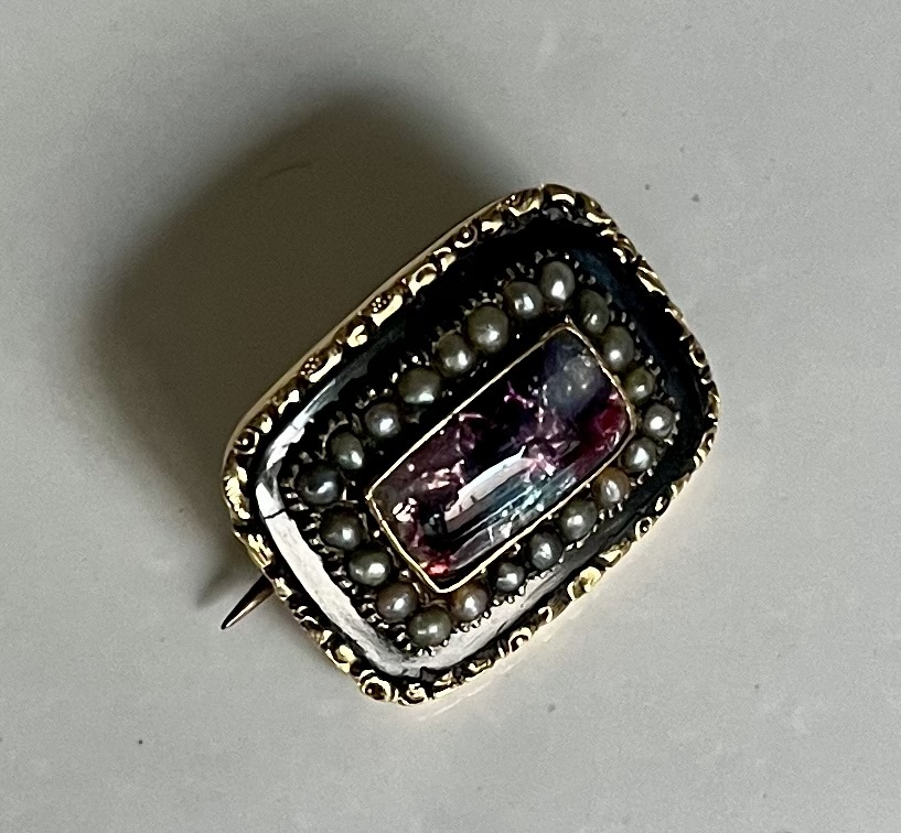 ジョージアン アンティーク フォイルグラス+シードパールブローチ アンティークジュエリー イギリス製 Georgian antique jewelry pin_画像2