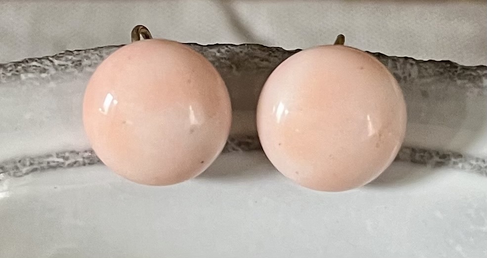 アンティーク エンジェルスキンコーラルグラス ピアス ガラス+9金製 ヨーロッパアンティーク ヴィンテージ ガラス製 コーラル 珊瑚 サンゴ_画像1