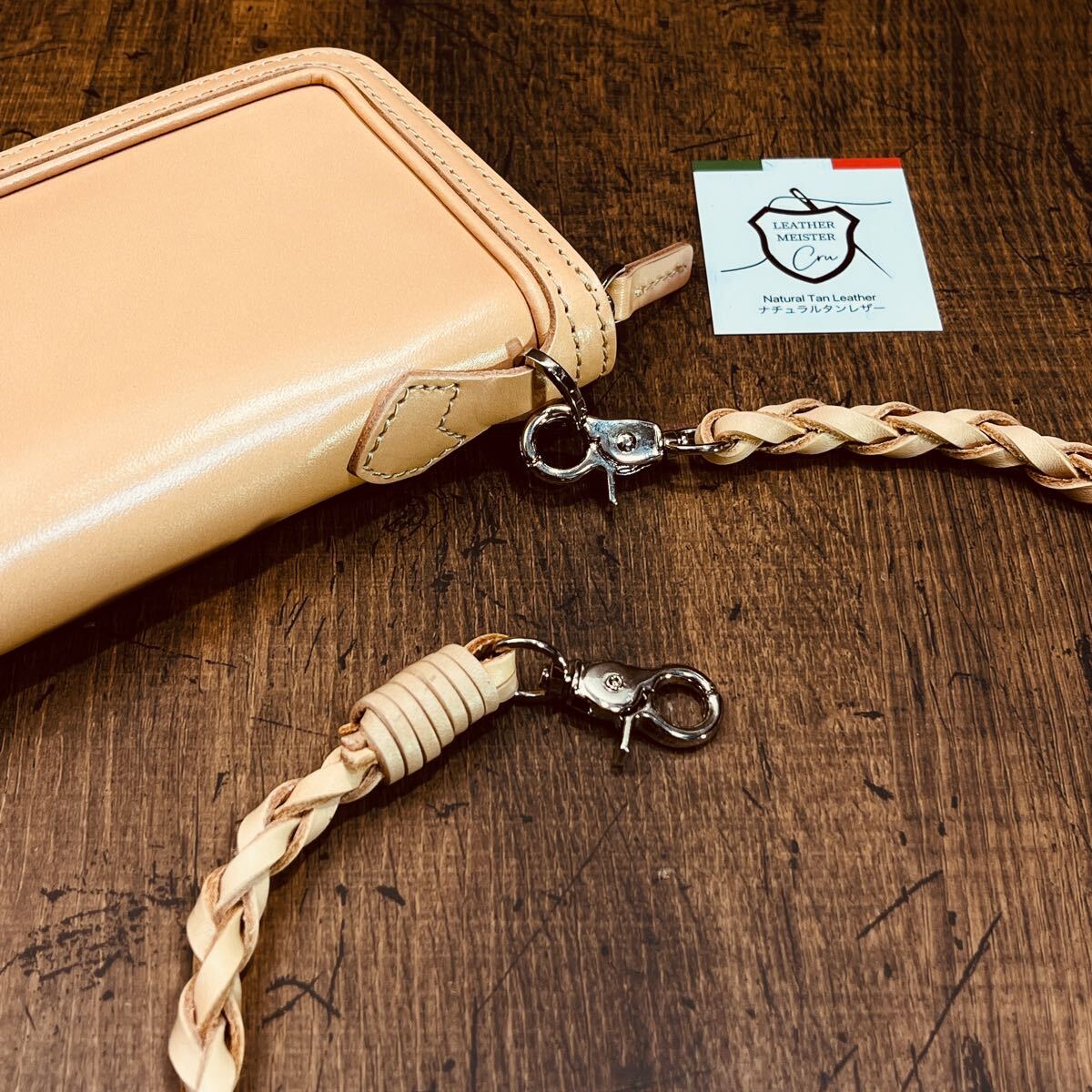 新品 ウォレットチェーン 本革 サドルレザー ウォレットロープ 手編み　バイカー　レザーウォレットロープ　長(zhǎng)財(cái)布　メンズ財(cái)布　送料無(wú)料
