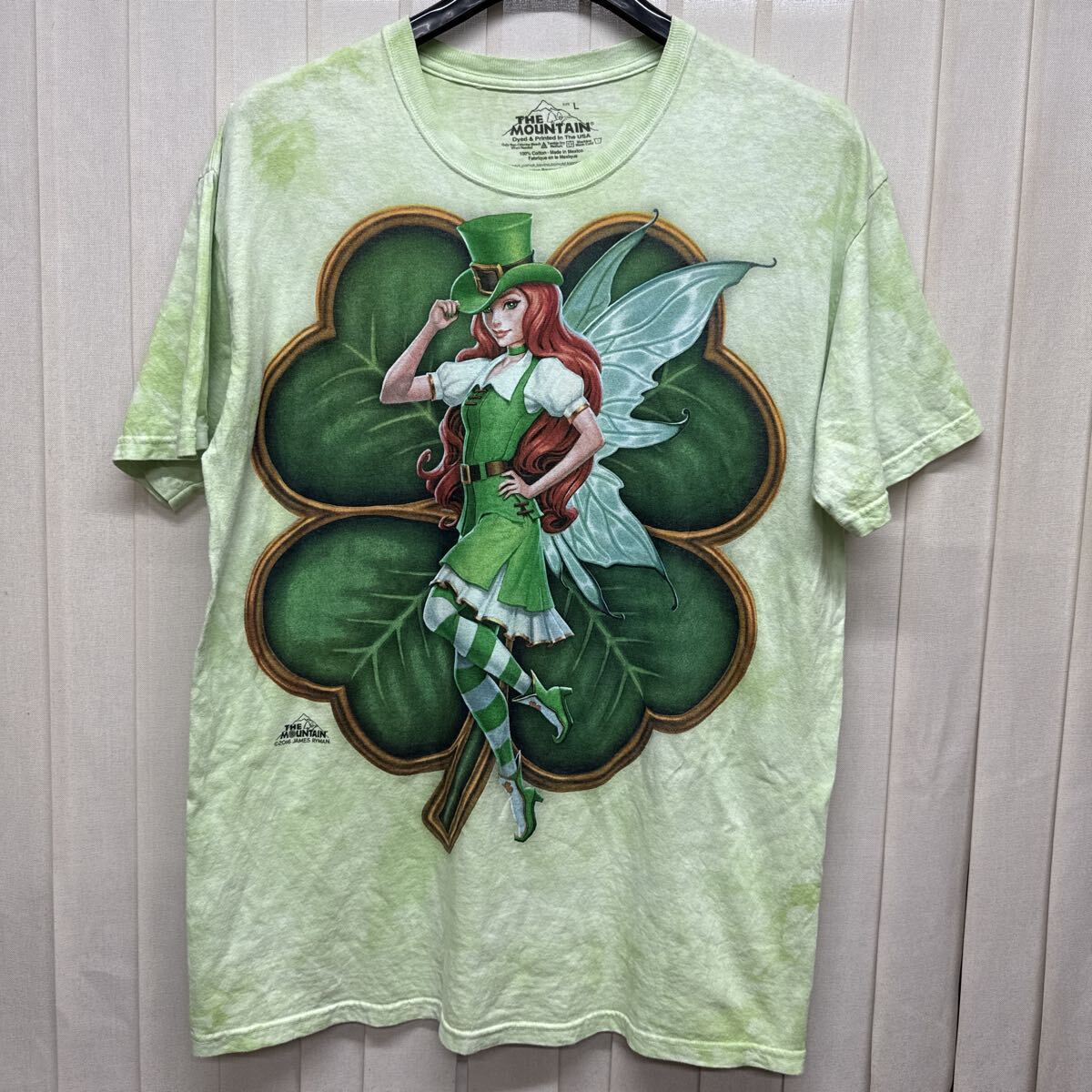 THE MOUNTAIN Tシャツ Lサイズ タイダイ グリーン フェアリー 妖精 ザ マウンテン 美品 2016年 メンズ 半袖 四葉 クローバー _画像1
