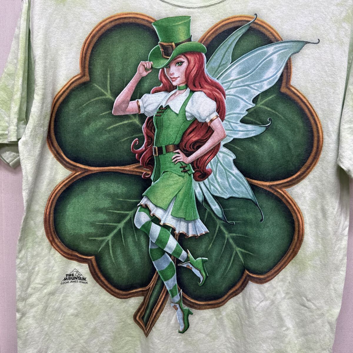 THE MOUNTAIN Tシャツ Lサイズ タイダイ グリーン フェアリー 妖精 ザ マウンテン 美品 2016年 メンズ 半袖 四葉 クローバー _画像2