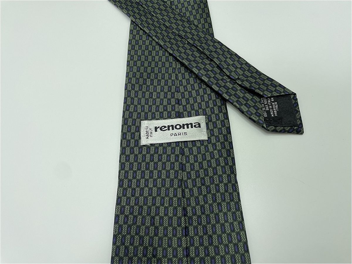 【超美品】RENOMA　レノマ　チェック柄 ネクタイ 3本以上 送料無(wú)料 メンズ グリーンネイビー　0802058