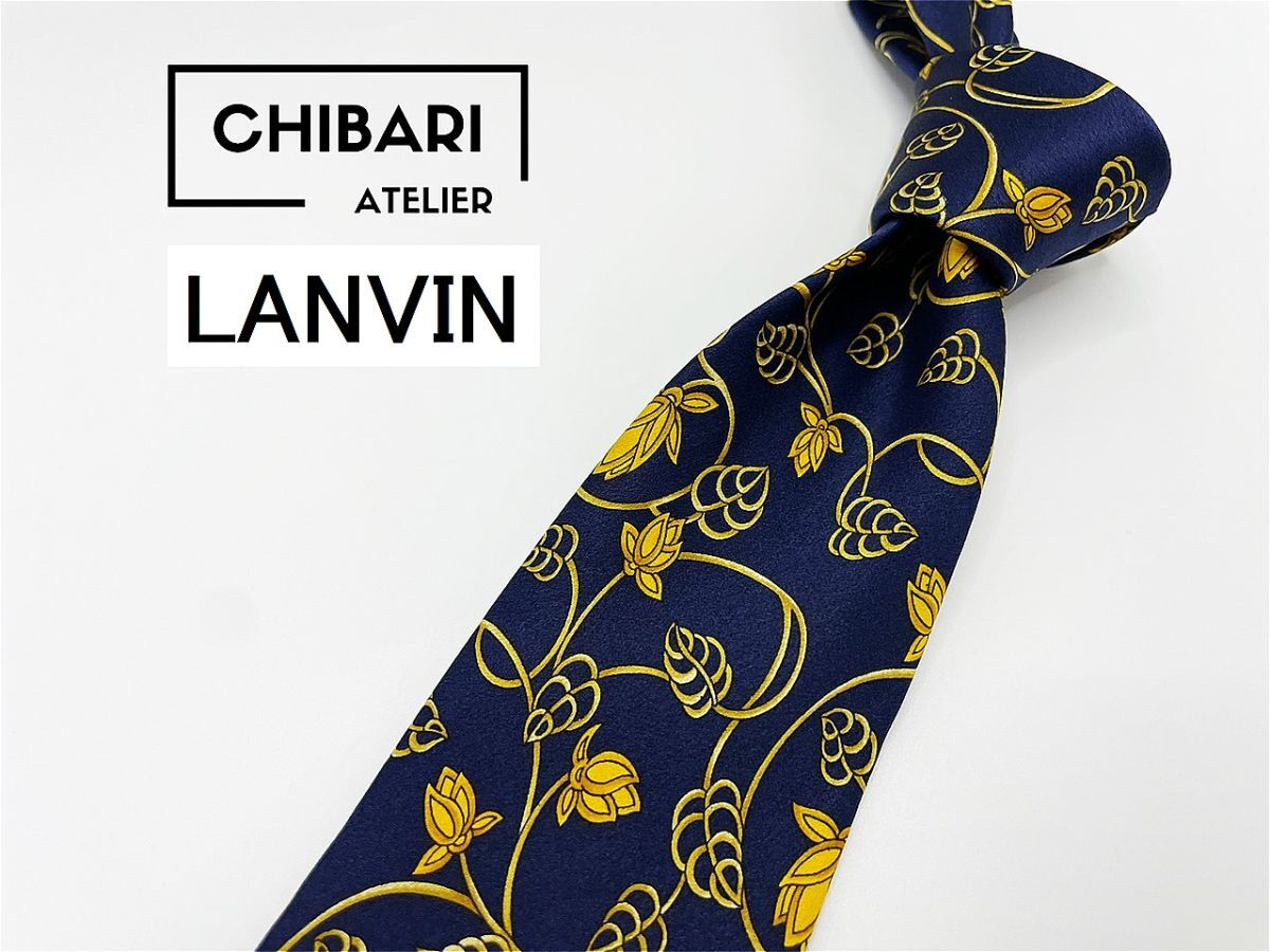 【美品】LANVIN　ランバン　花柄 ネクタイ 3本以上 送料無料 メンズ ネイビー　0804011_画像1