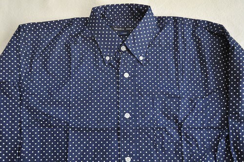 studio hand　　スモールドット ボタンダウンシャツ　サイズLARGE 　新品　ネイビー地にホワイトの小さな水玉_画像4