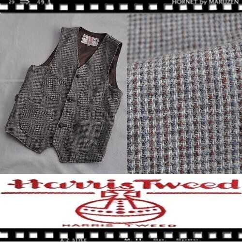 ▼Mサイズ23-1th369　アップサイクルUpcycle ビンテージハリスツイード　リメイクウールベスト　BR/GU/CR系マルチ_画像1