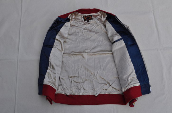 サテンスカジャン骸骨ブルーサイズM新品刺繍5434_画像3