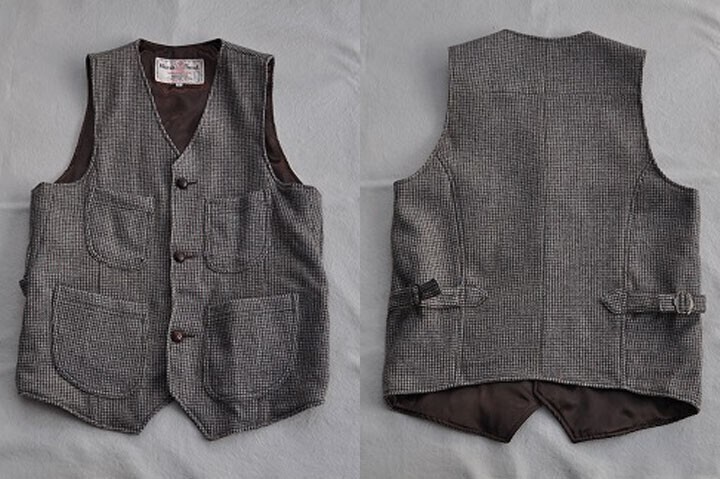 ▼Mサイズ23-1th369　アップサイクルUpcycle ビンテージハリスツイード　リメイクウールベスト　BR/GU/CR系マルチ_画像2