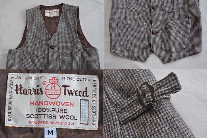 ▼Mサイズ23-1th369　アップサイクルUpcycle ビンテージハリスツイード　リメイクウールベスト　BR/GU/CR系マルチ_画像5