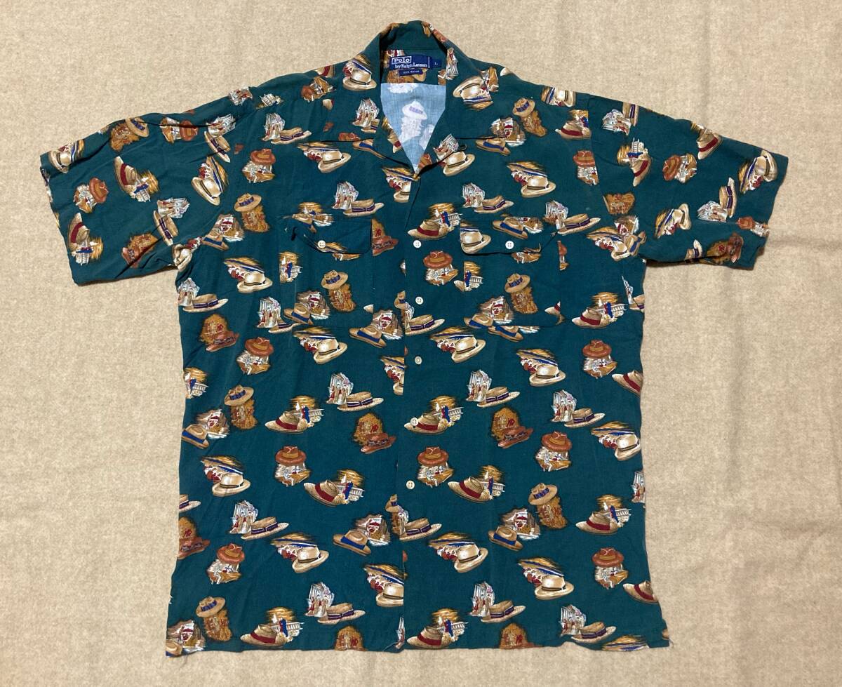 90s.ラルフローレン オープンカラーシャツ 総柄 ビンテージ レーヨン アロハシャツ 開襟 coutry ポロカントリー ハワイアンシャツ 90年代_画像2