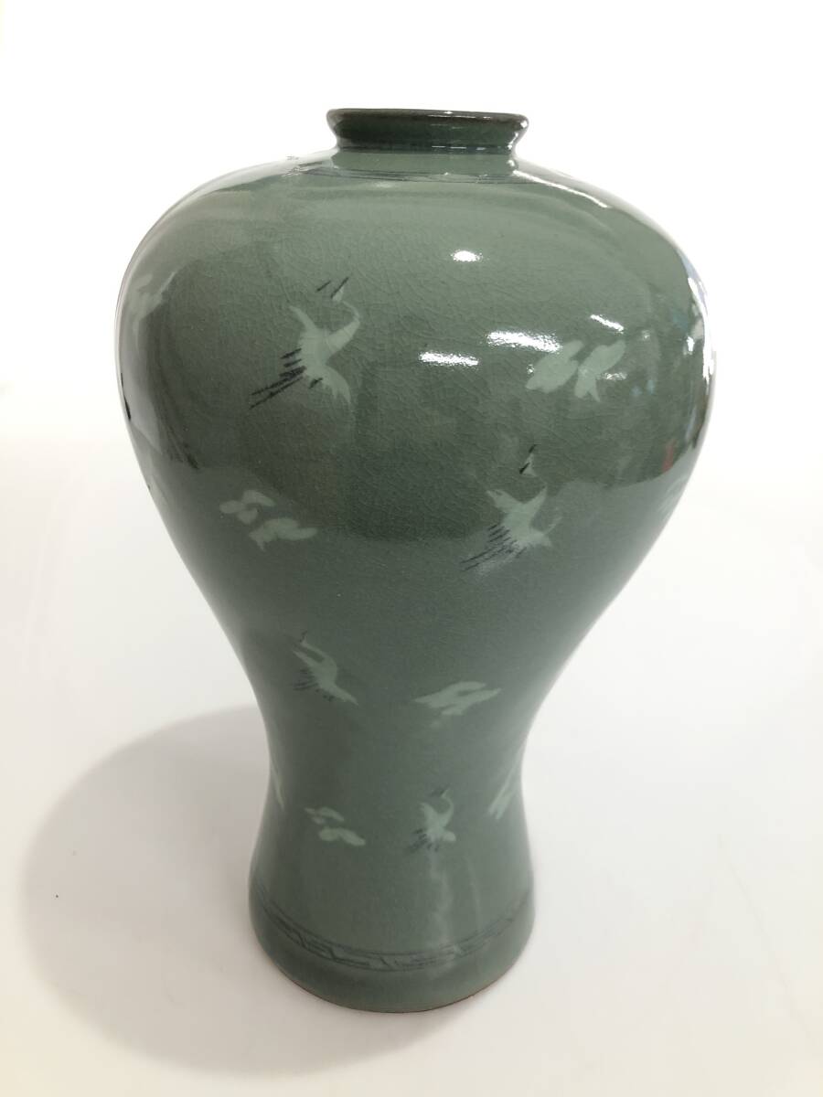 IB4470　 高麗青磁 清光伝統(tǒng)陶蕓 金昌明作 花瓶 花器 共箱