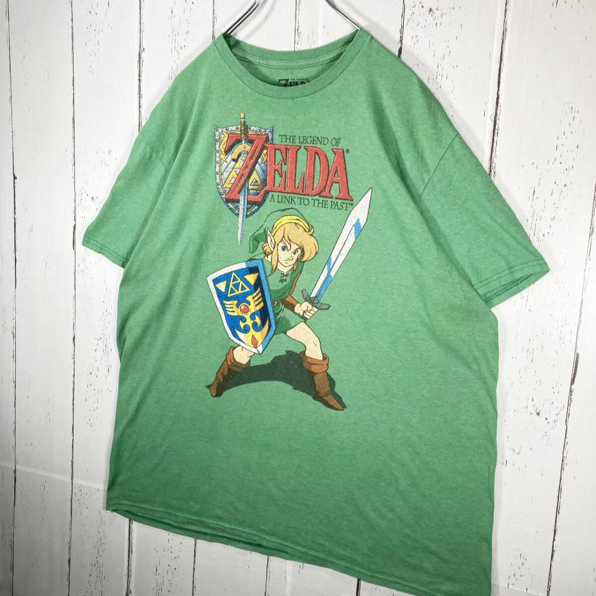 【USED】ゼルダの伝説 ZELDA ニンテンドー 公式 Tシャツ 古着 グリーン ( XLサイズ ) ☆送料無料☆_画像3