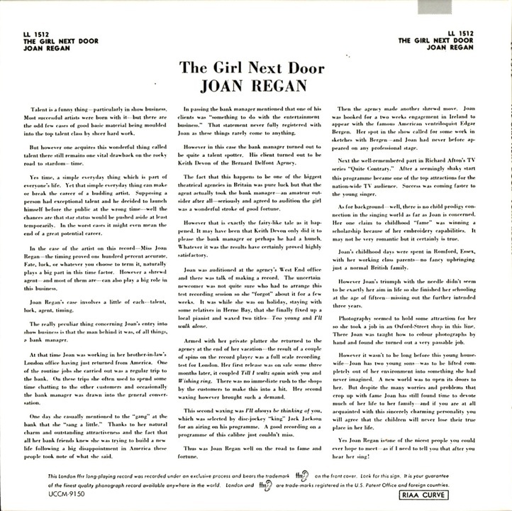 ほぼ美品美盤 紙ジャケ 24-bitリマスター盤 JOAN REGAN ジョーン・レーガン Just Joan ジャスト・ジョーン The Girl Next Door_画像2