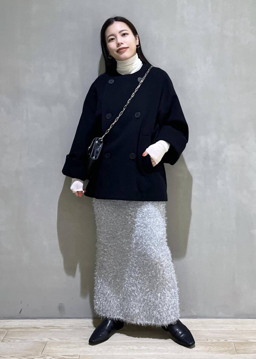 ADAM ET ROP FEMME アダムエロペ【W(wǎng)EB限定】ワイドスリーブノーカラーショートコート　黒ブラック