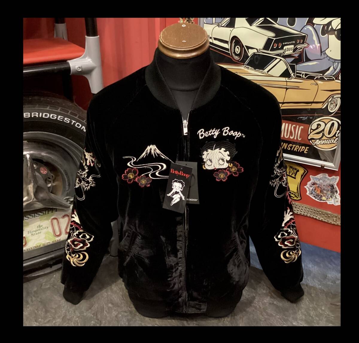 ベティブープ★新品★スカジャン★2517【M】黒★別珍★ピンナップ★BBN-2517★刺繍★アメリカンロングリバー55★ネバーマインド★大阪_画像6