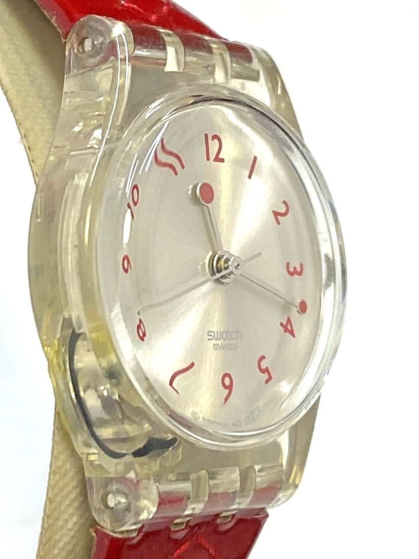 【即決/稼動品】 SWATCH STRAWBERRY JAM LK243 腕時計 3針 QZ クオーツ レッド シルバー文字盤 スケルトン スウォッチ_画像4