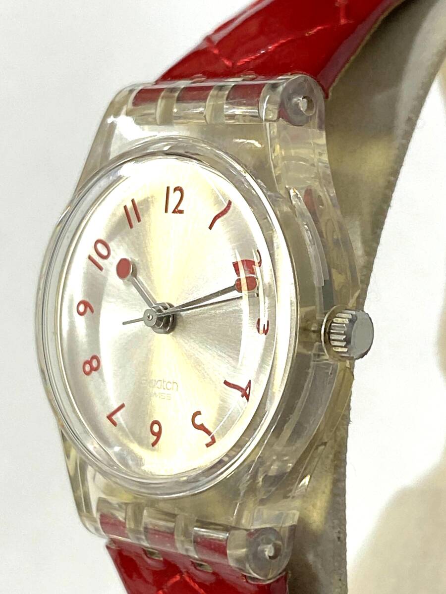 【即決/稼動品】 SWATCH STRAWBERRY JAM LK243 腕時計 3針 QZ クオーツ レッド シルバー文字盤 スケルトン スウォッチ_画像3