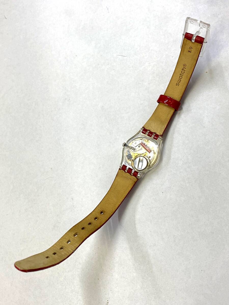 【即決/稼動品】 SWATCH STRAWBERRY JAM LK243 腕時計 3針 QZ クオーツ レッド シルバー文字盤 スケルトン スウォッチ_画像9