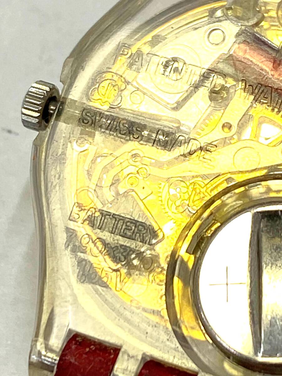 【即決/稼動品】 SWATCH STRAWBERRY JAM LK243 腕時計 3針 QZ クオーツ レッド シルバー文字盤 スケルトン スウォッチ_画像6