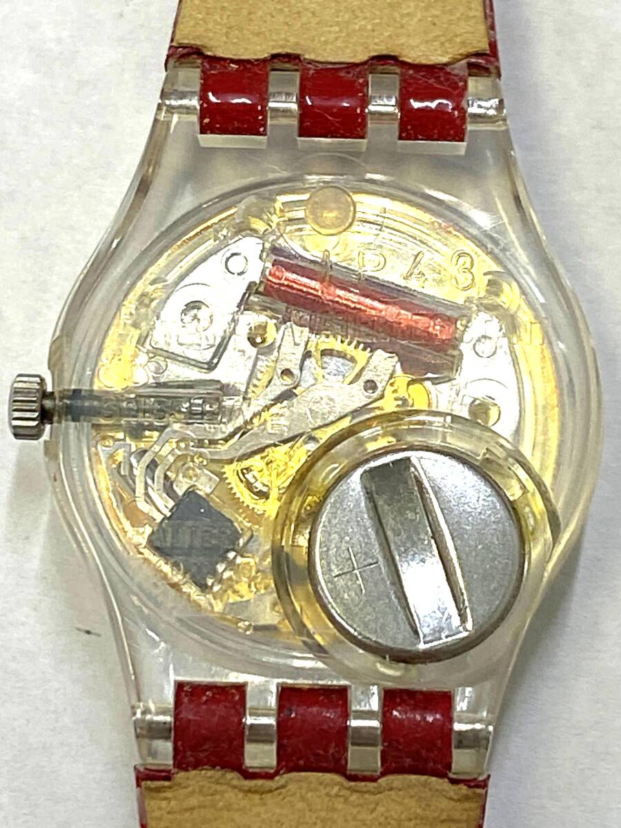 【即決/稼動品】 SWATCH STRAWBERRY JAM LK243 腕時計 3針 QZ クオーツ レッド シルバー文字盤 スケルトン スウォッチ_画像5