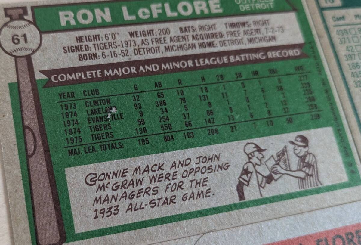 【異色の実刑服役中にMLB契約】ロン・ルフロア Ronald LeFlore MLBカード 14枚セット【1978・1980盗塁王】_画像4