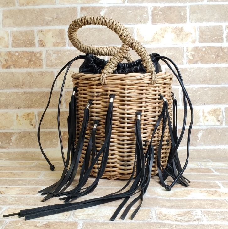 LUDLOW ラドロー レザーフリンジ バスケットバッグ かごバッグ 黒 ブラック_画像3