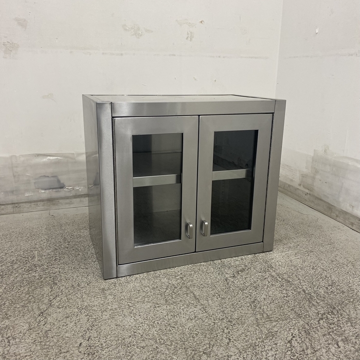 ◆◆【中古】 A08925 吊戸棚 観音開きガラス扉 ステンレス 戸棚 W600 x D350(+25) ｘ H530 mm　【業務用】【厨房用】【家財おまかせ便】_画像1