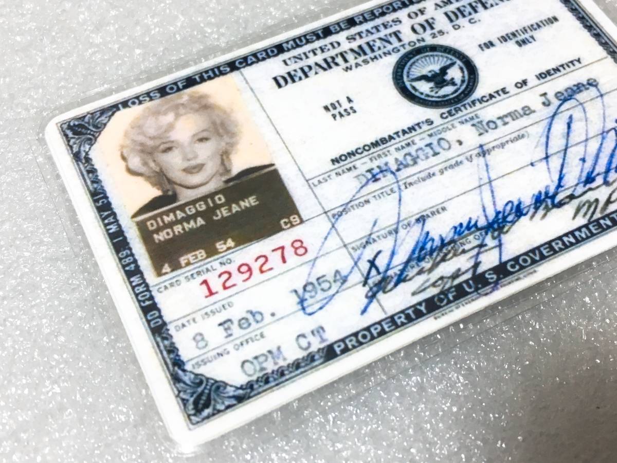 ☆ アメリカ 人気 タレント グッズ ノーマ ジーン モーテンソン マリリン モンローさん DOD 国防総省 アメリカ陸軍所属身分証風 IDカード☆_画像2