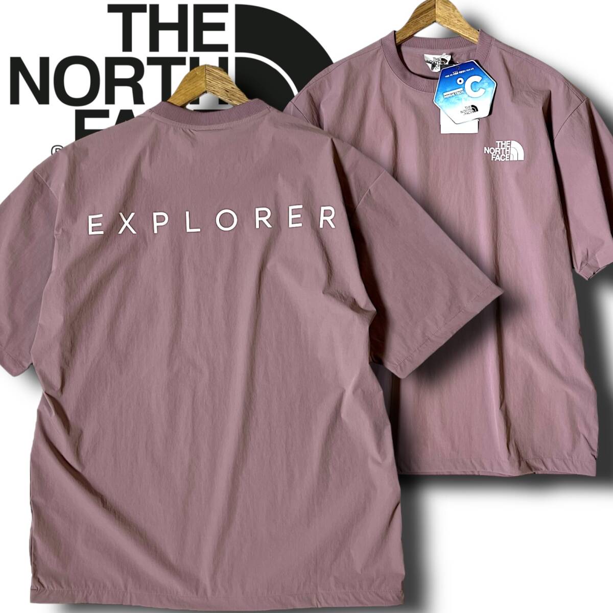 新品 THE NORTH FACE ノースフェイス ICERUNS/SR/TEEA テック系素材 吸汗速干 接觸冷感 バックプリント 半袖 Tシャツ M 赤灰 春夏 B8238