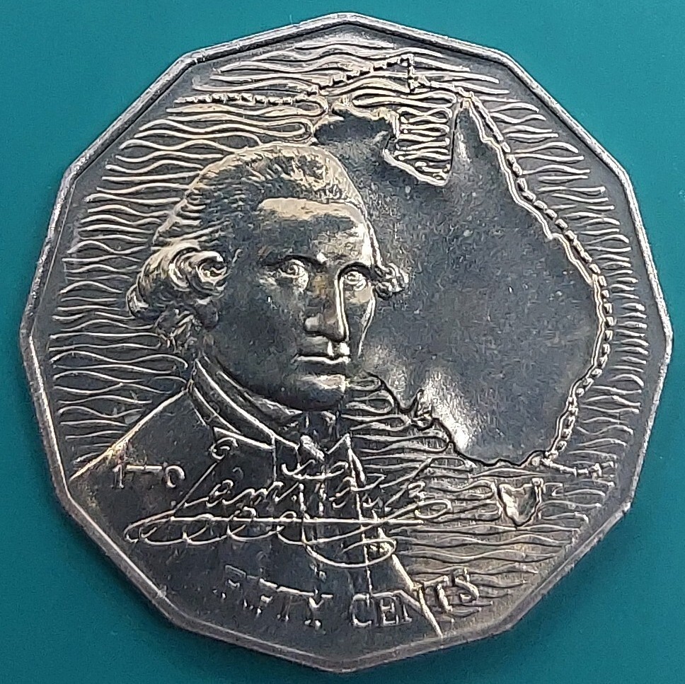50セント記念硬貨 オーストラリア ジェームズ?クック船長がボタニー灣に到著した1779年4月を記念 ケース入り