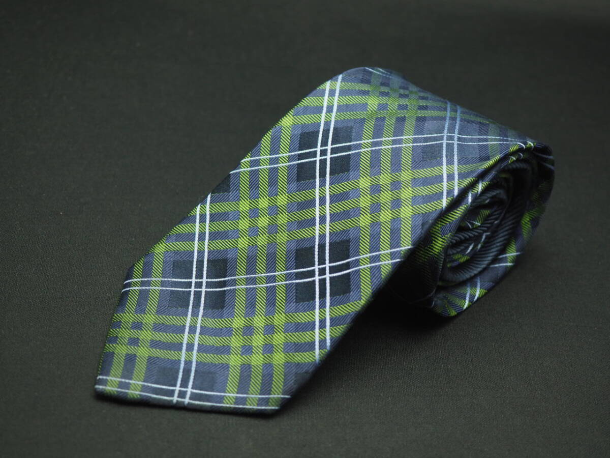 美品【TOMMY HILFIGER トミーヒルフィガー】 F1487 ネイビーグリーン系 チェック SILK ブランド ネクタイ 古着 良品_画像2