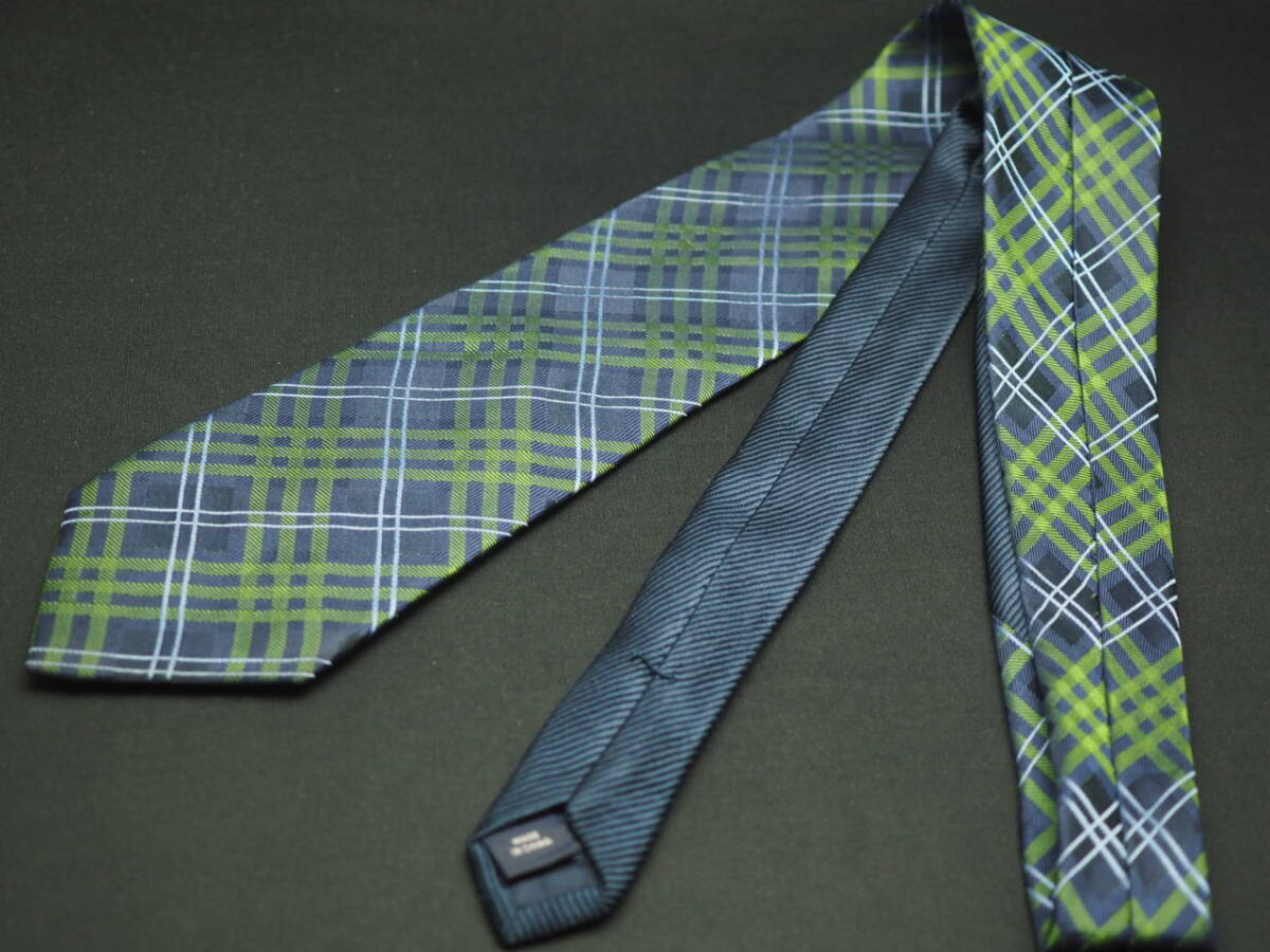 美品【TOMMY HILFIGER トミーヒルフィガー】 F1487 ネイビーグリーン系 チェック SILK ブランド ネクタイ 古着 良品_画像6