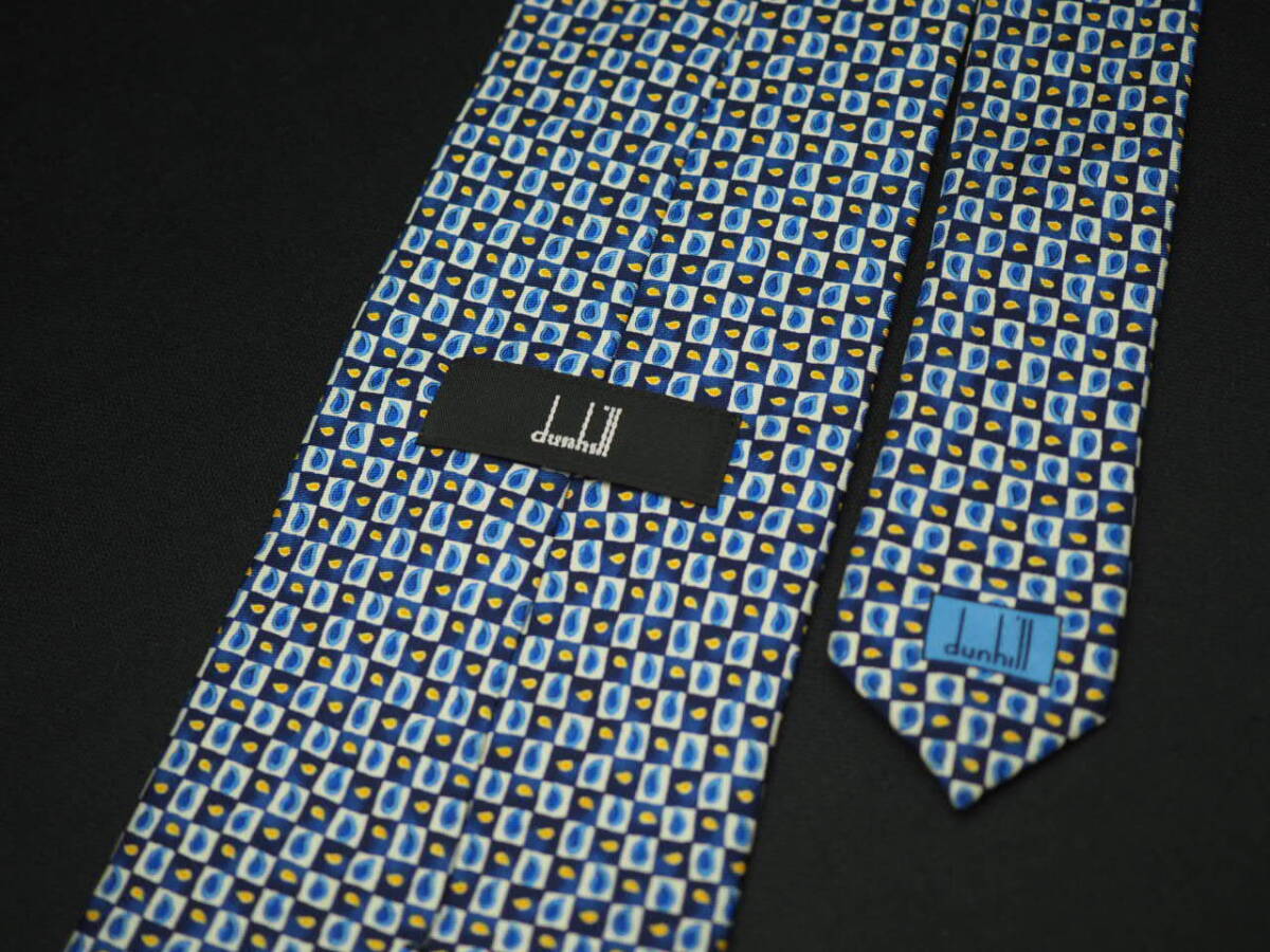 美品【dunhill ダンヒル】 F1728 ネイビー系 SILK ブランド ネクタイ 古着 良品_画像4