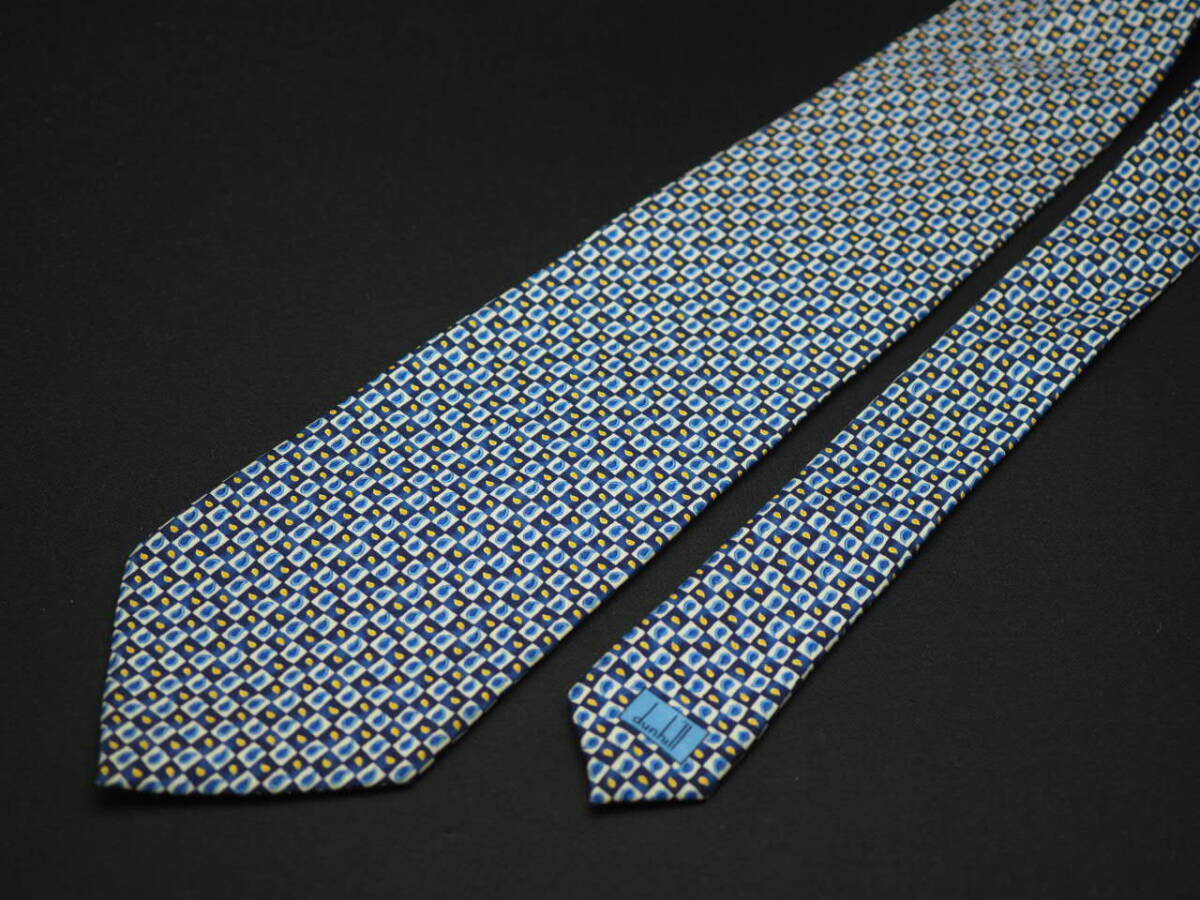 美品【dunhill ダンヒル】 F1728 ネイビー系 SILK ブランド ネクタイ 古着 良品_画像3