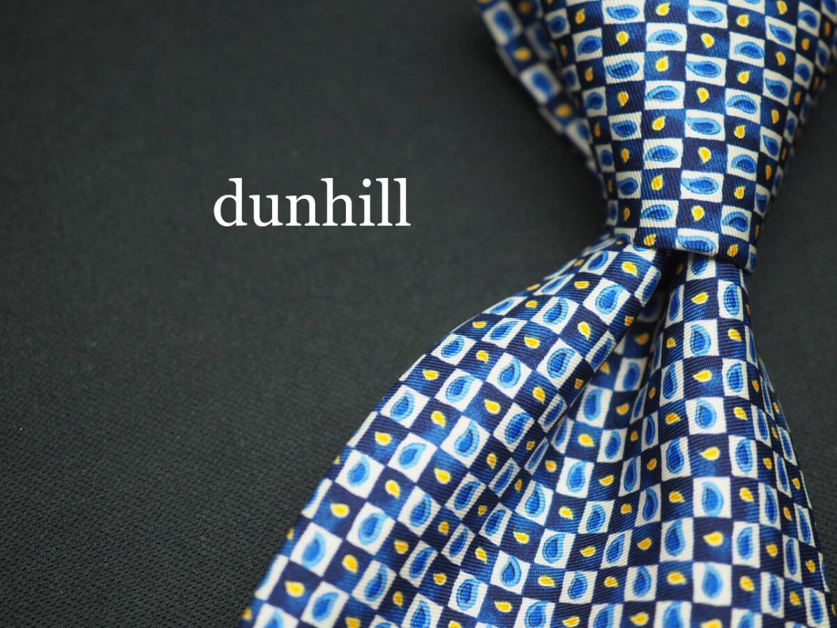 美品【dunhill ダンヒル】 F1728 ネイビー系 SILK ブランド ネクタイ 古着 良品_画像1