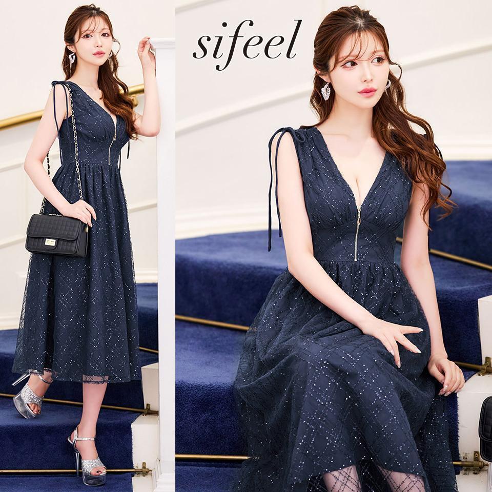 sifeel シフィール レースレイヤードワンピース ミディアムドレス ネイビー sifeel シフィール レースレイヤードワンピース ミディアム