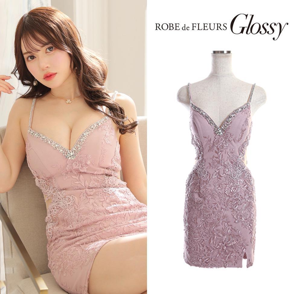 ローブドフルール グロッシー キャバドレス キラキラ ビジュー ピンク ROBE de FLEURS Glossy ローブドフルールグロッシー 刺繍レース