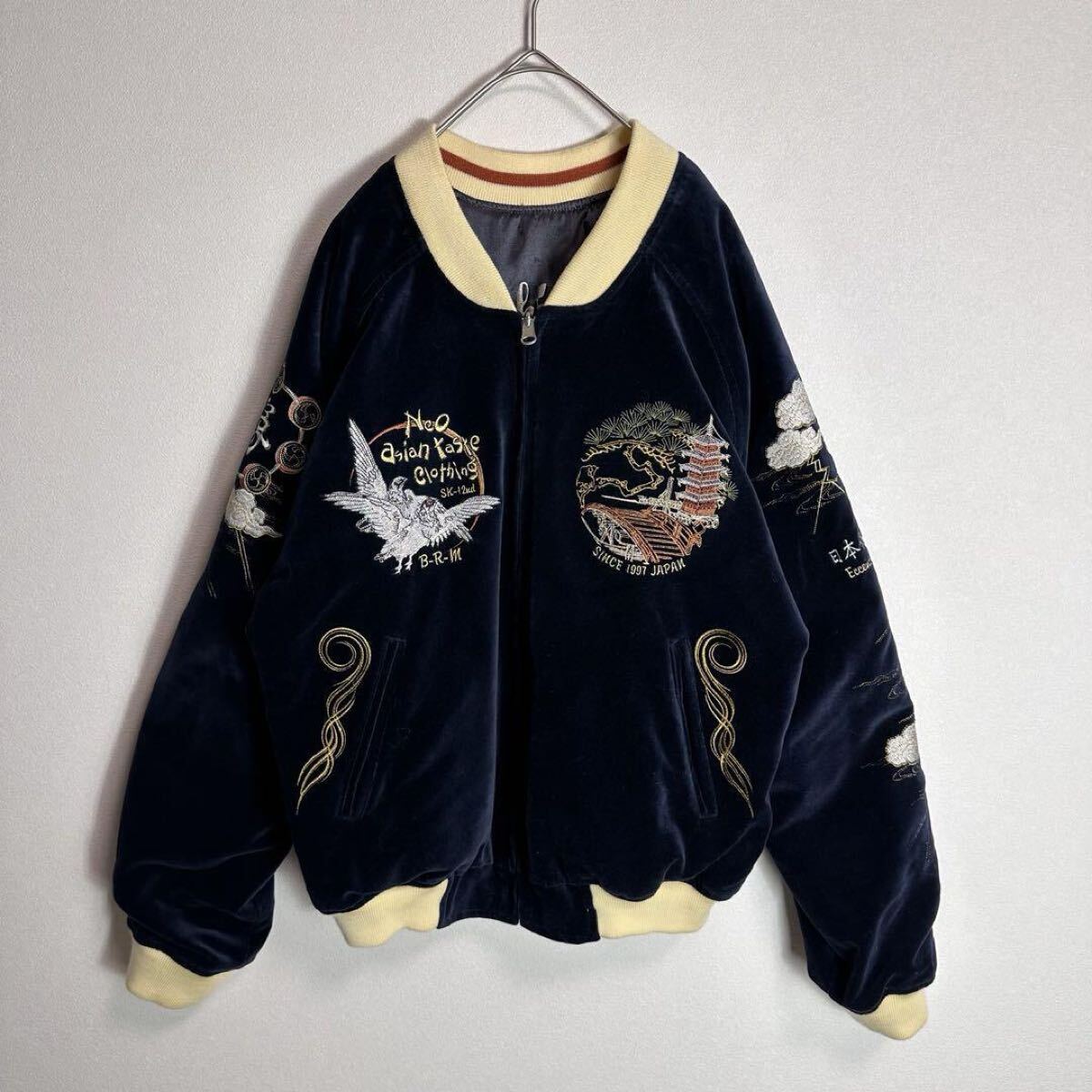 【希少】爆烈爛漫娘　スカジャン　ベロア　別珍　リバーシブル　袖刺繍　雷様　舞妓 希少】爆烈爛漫娘 スカジャン ベロア 別珍 リバーシブル 袖刺繍